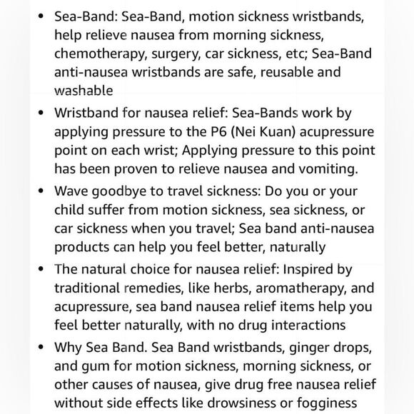 Sea-Band Anti-Nausea Acupressure Black Wristband for Motion Sickness. 1 Pair. - Picture 7 of 8